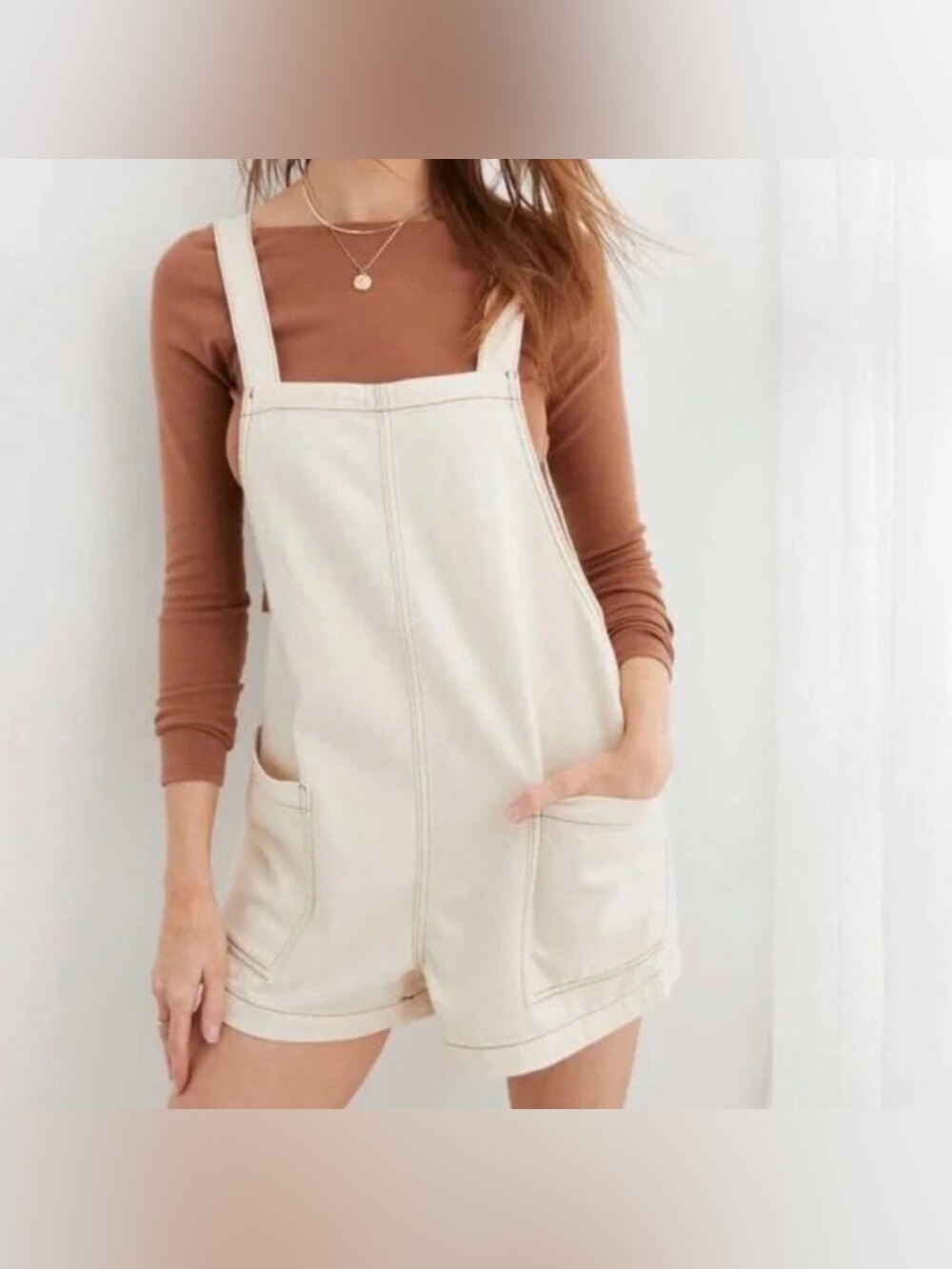 aerie Cream Denim Shortalls size XL